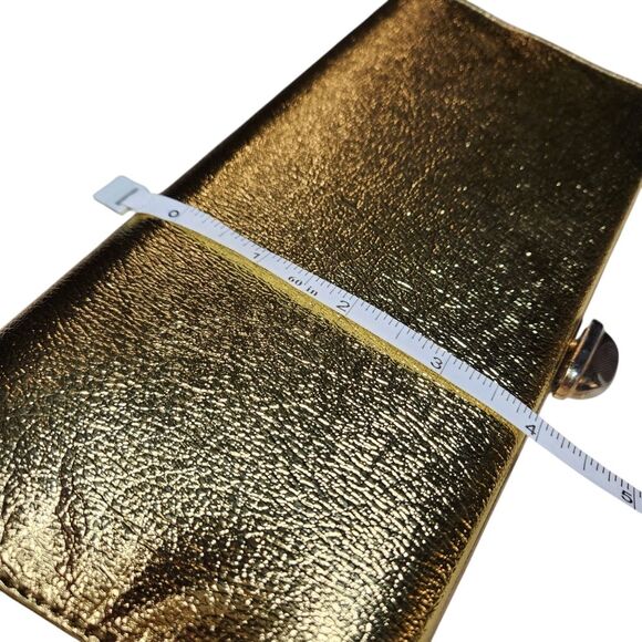Vintage 60s Leather Gold Clutch Purse Handbag Metallic Chain Handle Envelope MCM - Picture 14 of 16